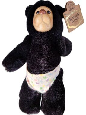 Robert Raikes Bear Nathan Signed Nursery Miniatures Wood Face Black Plush 7"